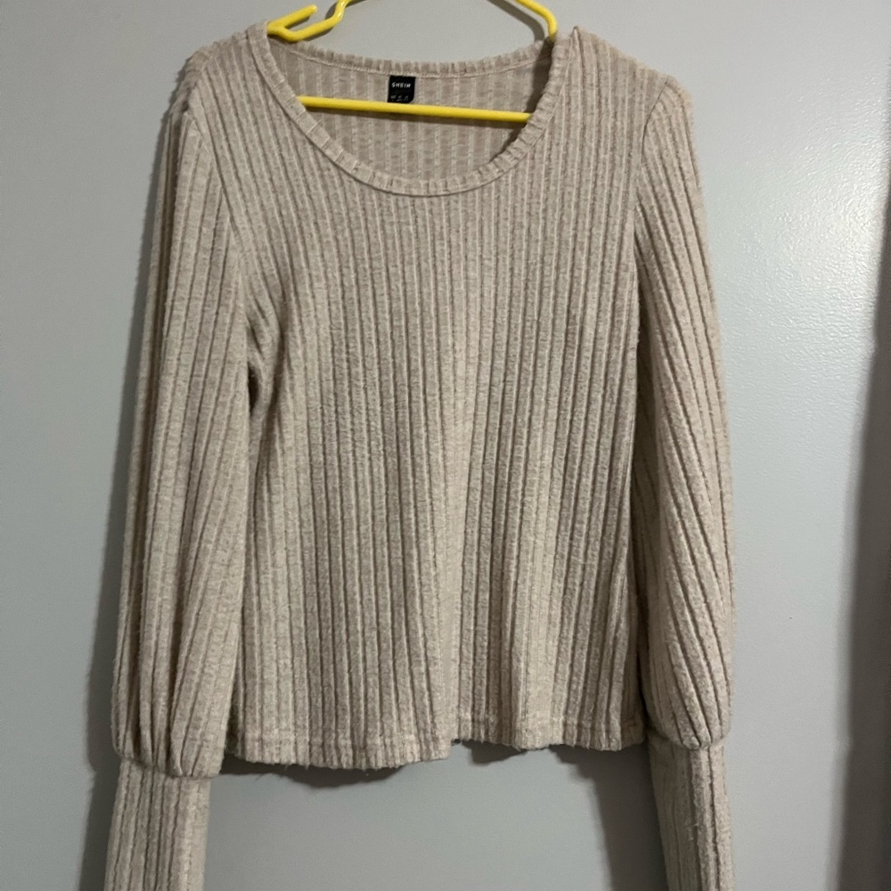 SHEIN Beige Ribbed Sweater